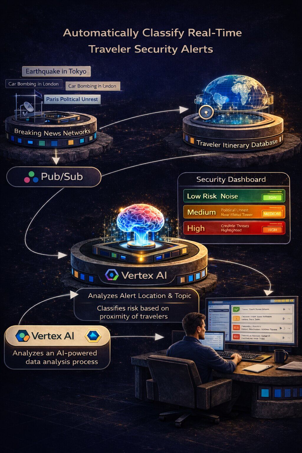 Классификация тревог о безопасности туристов в реальном времени на Vertex AI
